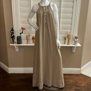 WEWOREWHAT Flowy A-line Maxi Dress Pinstripe Safari Multi